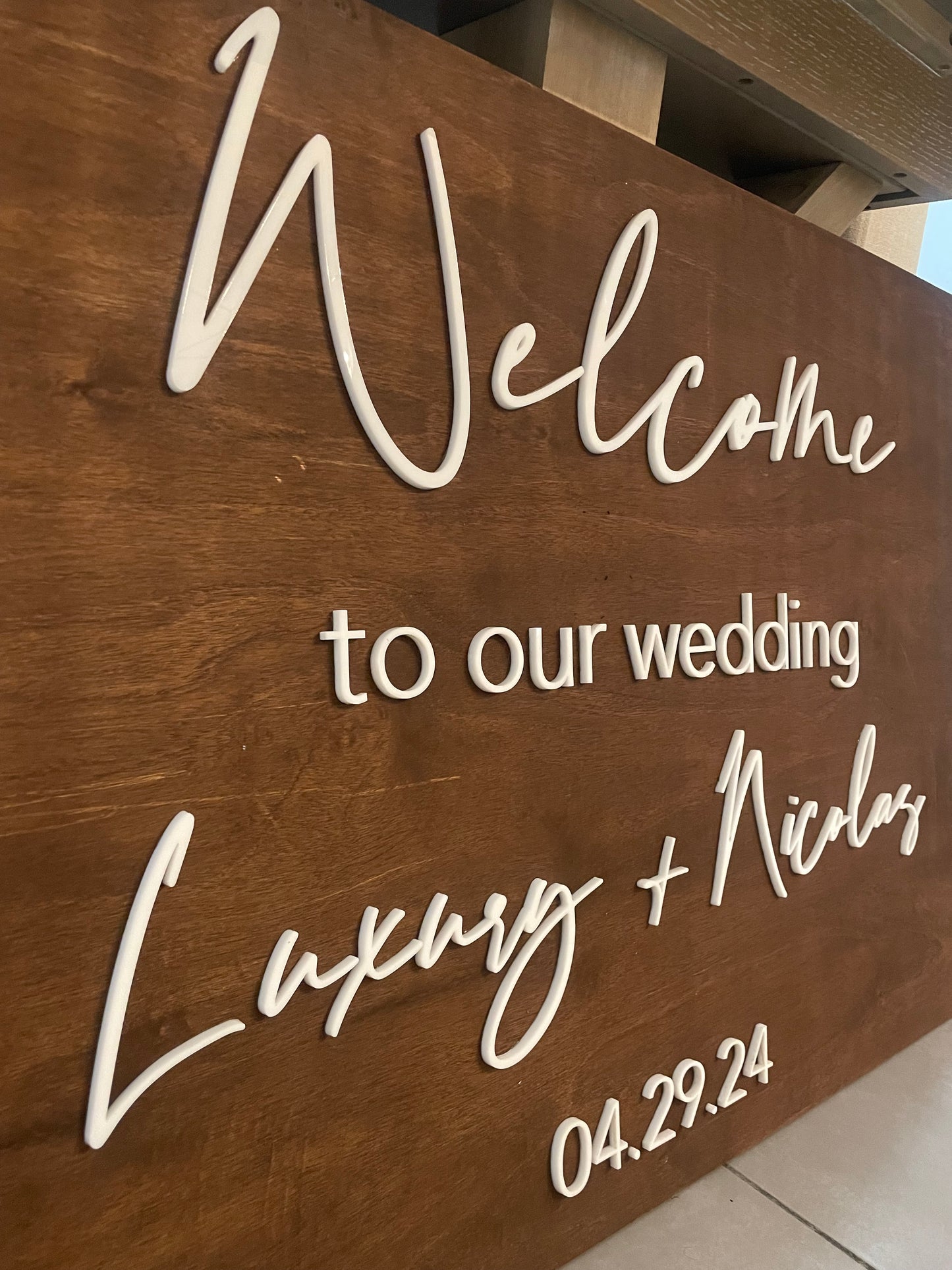 Wood and acrylic Welcome Sign